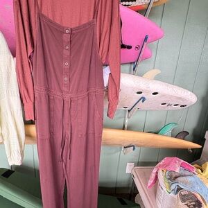 O'Neill Maroon Button-Up Jumpsuit